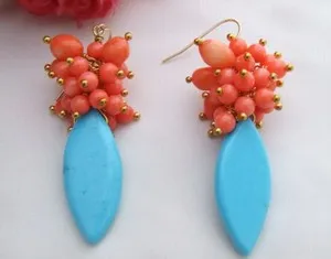 Authentic Harmonic Tides Dangle Earrings of Turquoise and Coral