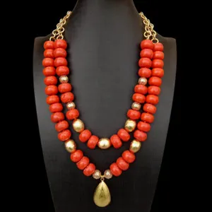 Authentic Sacred Fire Coral Talisman - Dual-Row Solar Aura Gold Plated Necklace