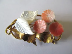 Authentic Celestial Blossom Brooch - Angel Skin Coral and Mother of Pearl Sacred Talisman