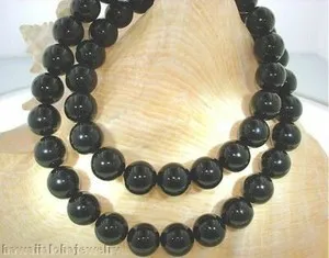 Authentic 10MM ONE-STRAND GENUINE BLACK CORAL ROUND BEAD YELLOW GOLD PLATED NECKLACE 18"