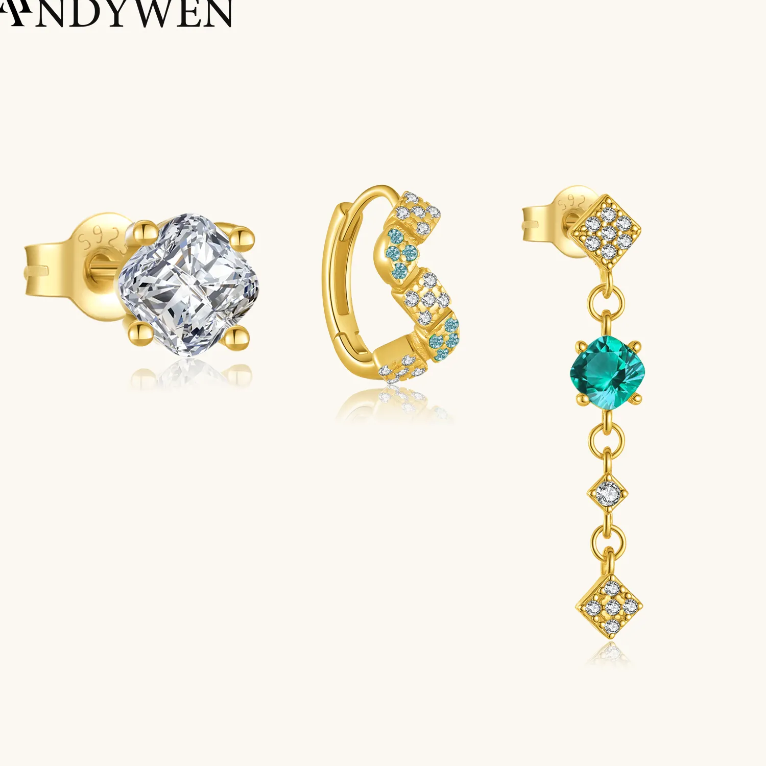 Authentic Celestial Constellation Earring Trio: Ethereal Zircon Alignment in Gold-Plated Silver