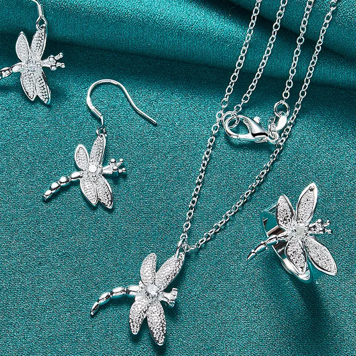Authentic Celestial Dragonfly Transformation Set - Sacred Silver and Zircon Alchemy Jewelry