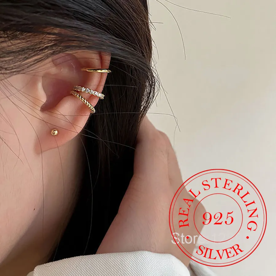 Authentic Celestial Whispers No-Piercing Zircon Crystal Ear Cuff Trio - Sacred Silver Light Ornaments