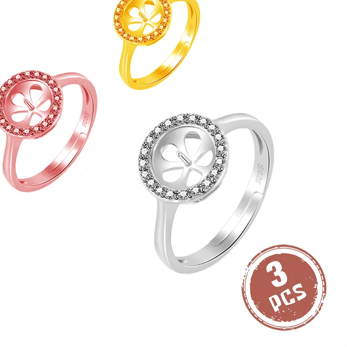Authentic CLUCI 3pcs Silver 925 Women Round Adjustable Rings Zircon Pearl Ring Mounting 925 Sterling Silver Open Rings Jewelry SR2127SB