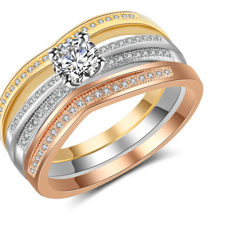 Authentic 18K Multi Gold Ring 3pc Set for Women Natural Diamond with Diamond Jewelry Anillos De Bizuteria Anillos Mujer Gemstone Rings Box