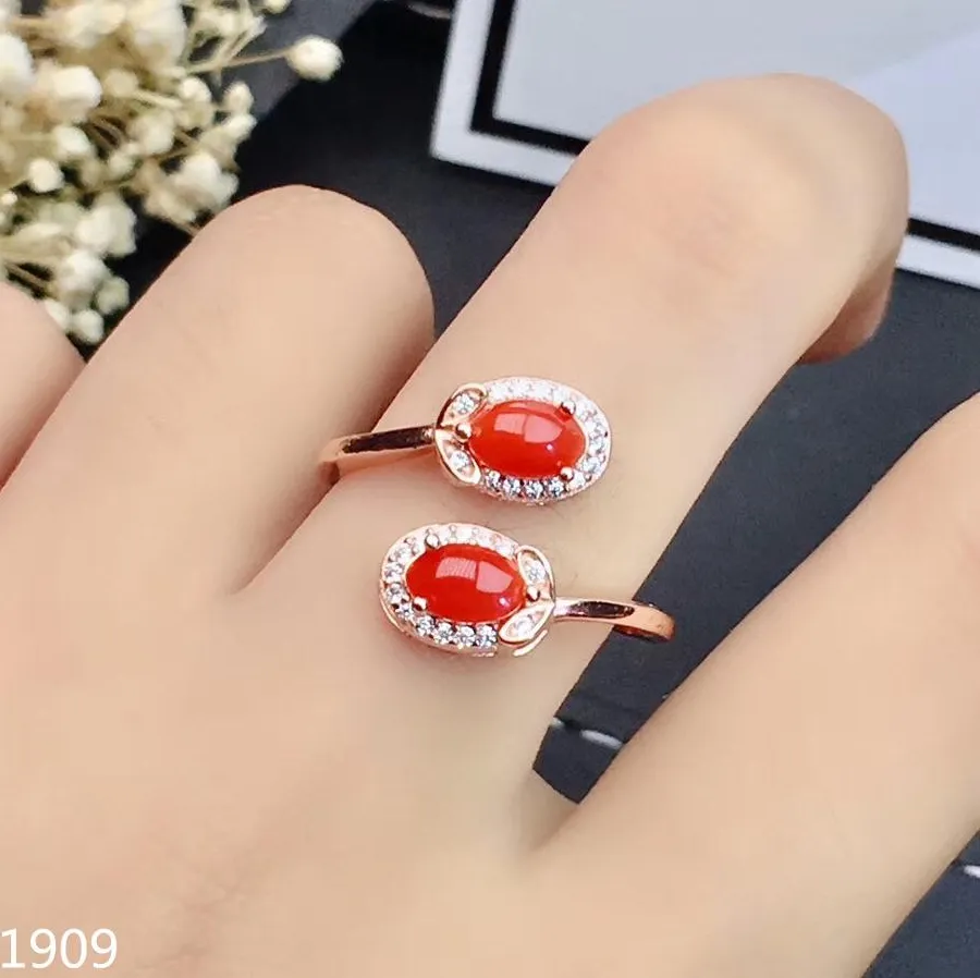 Authentic Kjjeaxcmy Boutique Jewelry 925 Sterling Silver Inlaid Natural Red Coral Ring Fine Ring Support Detection Beautiful Oval