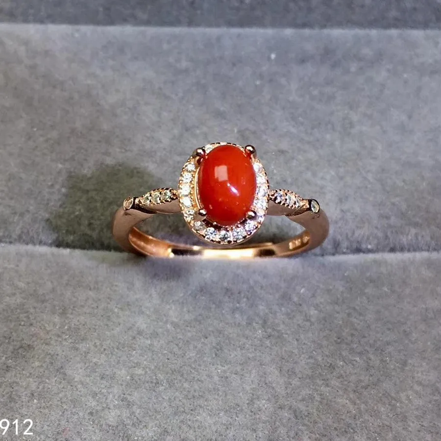 Authentic Crimson Tide Vitality Ring - Natural Red Coral and Sterling Silver Life Force Talisman
