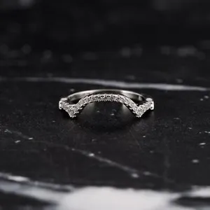 Authentic Curved Wedding Band 14K White Gold Plated 0.30Ct Round Moissanite Stacking Band
