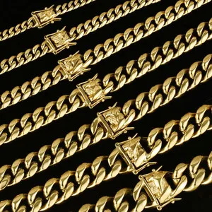 Authentic Men's Miami Cuban Link Necklace Chain 14K Gold Plated Bracelet
