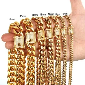 Authentic The Gilded Serpent: Radiant Miami Cuban Link Chain with Cubic Zirconia Clasp