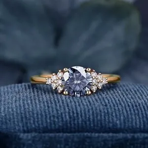 Authentic Celestial Blue Grey Moissanite Cluster Talisman Ring - Aura-Sealed 14K Gold Plated Sacred Bond Amulet