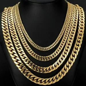 Authentic Women Men's Gold Plated Curb Cuban Link Chain Necklace Jewelry