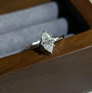 Authentic 0.5CT Marquise Split Shank Moissanite Ring 14K White Gold Plated Engagement Ring