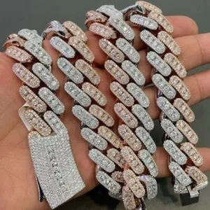 Authentic 51 ctw Created Diamond 14K Two Tone Gold Plated 20 mm Miami Cuban Chain Necklace