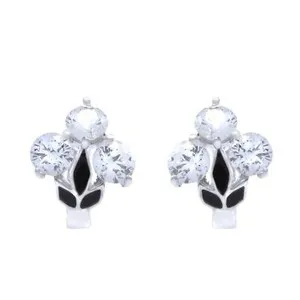 Authentic 14K White Gold Plated Silver Cubic Zirconia Hoop Earrings With Lever Back