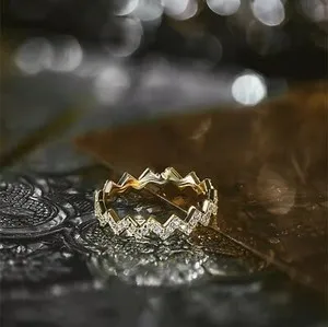 Authentic 14K Yellow Gold Plated Zig Zag Wedding Band Daily Wear Unique Engagement ring Se