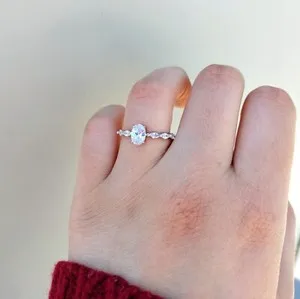 Authentic 14K White Gold Plated Dainty 1ct Oval Cut Moissanite Ring Art Deco Marquise Ring