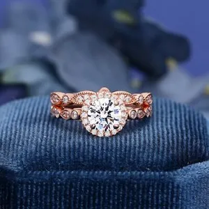 Authentic Rose Gold Moissanite Halo Wedding Ring Set: A Radiant Sacred Union