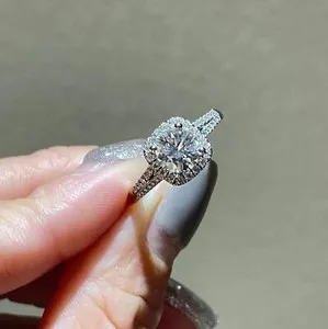 Authentic 1CT Cushion Moissanite Split Shank Halo Engagement Ring 14K White Gold Plated