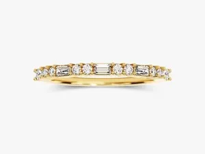 Authentic Double Round & Baguette Cut Moissanite 14KYellow Gold Plated Dainty Wedding Ring