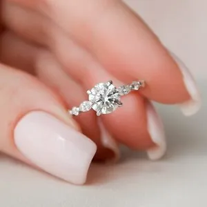 Authentic 14k white gold plated 1ct round cut moissanite accented engagement wedding ring