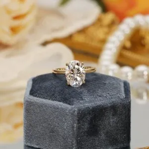 Authentic Classic Solitaire 3Ct Oval Cut Moissanite Engagement Ring 14K Yellow Gold Plated