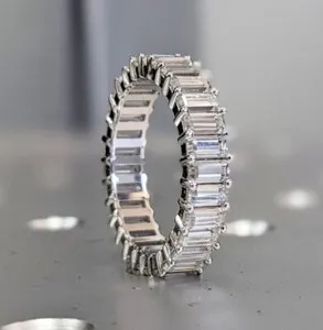 Authentic 14K White Gold Plated Full Eternity Wedding Band Unique Stackable Moissanite Ban