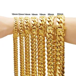 Authentic Miami Cuban Link Chain Necklace Bracelet Gold Plated 10-20mm