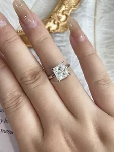 Authentic 14k white gold plated 3ct princess Moissanite solitaire wedding engagement ring