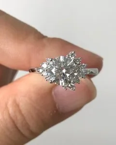 Authentic Cluster 1.00Ct Round Moissanite 14K White Gold Plated Art Deco Engagement Ring