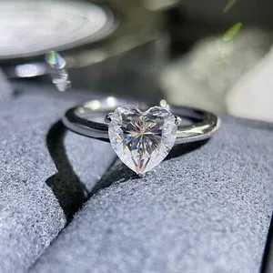 Authentic Solitaire engagement ring 14k white gold plated 2ct heart cut moissanite ring