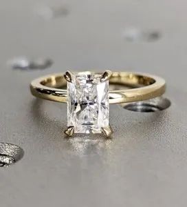 Authentic Dainty 14K yellow gold plated 1ct radiant moissanite solitaire engagement ring