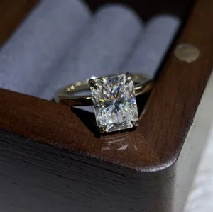 Authentic 3Ct radiant moissanite engagement ring 14k yellow gold plated solitaire wedding