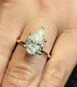 Authentic Hidden halo engagement ring 3ct pear cut moissanite 14K yellow gold plated ring