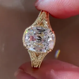 Authentic Vintage 2 CT Old Mine Cushion Moissanite Split shank Ring 14K Yellow Gold Plated