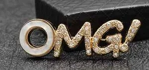 Authentic Valentine omg brooch vintage look celebrity broach gold silver plated pin ggg84
