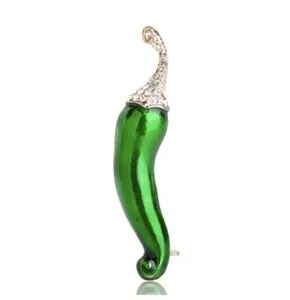 Authentic Green chilli pepper brooch gold plated celebrity broach vintage look pin ggg98