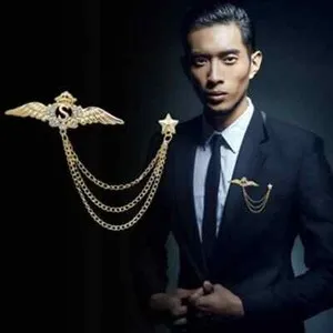 Authentic Wings s brooch vintage look gold plated suit coat broach collar cross pin ggg43