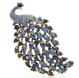 Authentic Peacock brooch blue purple vintage look celebrity broach gold plated pin ggg94
