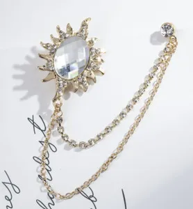 Authentic Sun designer brooch stunning gold silver plated vintage look diamonte pin ggg64