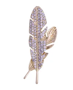 Authentic Feather leaf brooch stunning gold silver plated vintage look diamonte pin ggg62