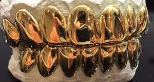 Authentic Sterling Silver W/ 18k Yellow Gold Plated Perm Cut Custom Fit Real Grill Grillz