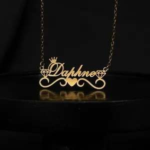 Authentic Custom Name Necklace Gold Plated Crown Heart Choker Jewelry