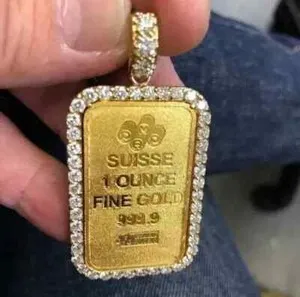 Authentic 1.50Ct Round Cut Real Moissanite Custom Dog Tag Pendant 14K Yellow Gold Plated
