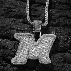 Authentic Custom Punk M Letter Pendant Necklace Real Gold Plated 5A Zircons Jewelry