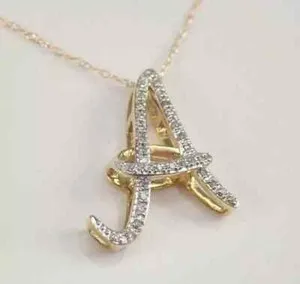 Authentic 1.20 Ct Round Real Moissanite Custom "A" Letter Pendant 14k Yellow Gold Plated