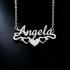 Authentic Custom 18K Gold Plated Hollow Heart Name Necklace Jewelry