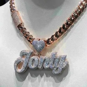 Authentic Real Moissanite 3Ct Round Cut Custom Name Women's Pendant 14K Rose Gold Plated