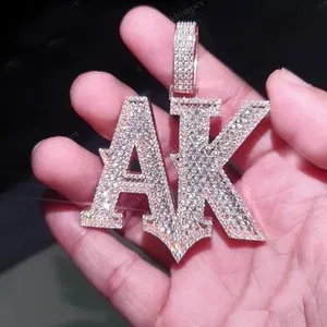 Authentic 3Ct Round Cut Moissanite Men's Custom Two Letter Pendant 14K Yellow Gold Plated