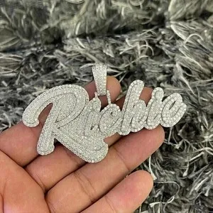 Authentic 2Ct Round Cut Real Moissanite Custom Name Pendant 14K White Gold Plated Silver